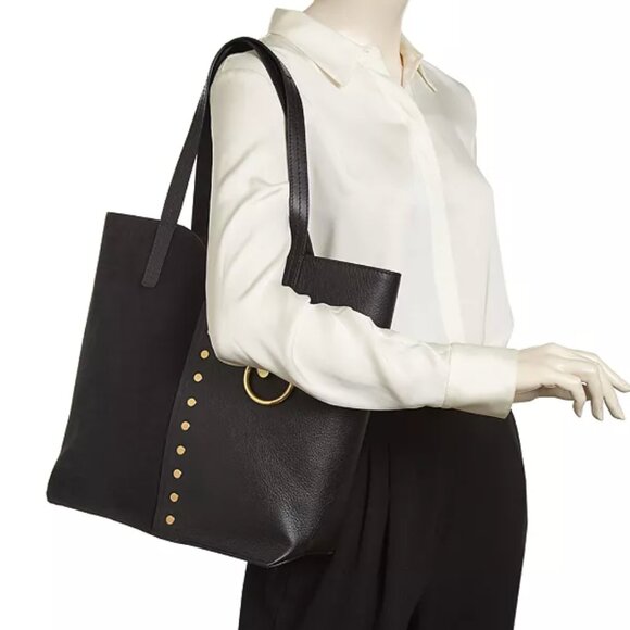 See by Chloé Gaia Leather & Suede Tote Black Gold studs purse Shoulder bag - Picture 11 of 12